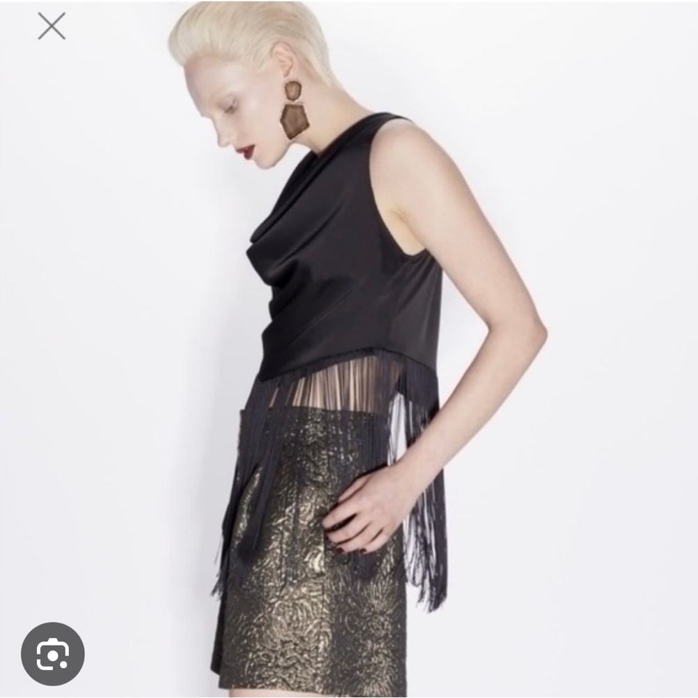 Zara Fun Fringe Black Sleeveless Top M